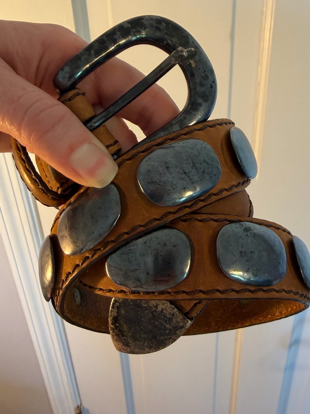 Vintage Billy Belts Sz 30 Calif Western Leather Belt Silver Conchos USA 6014B